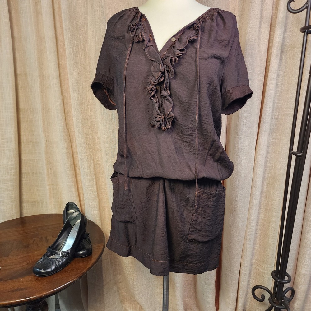 Y2K New York & Company Brown Ruffle Utility Mini  L